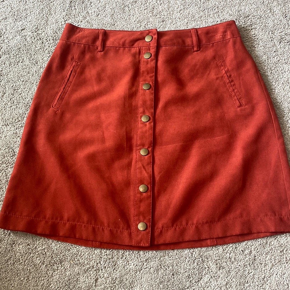 Rust faux-suede mini skirt